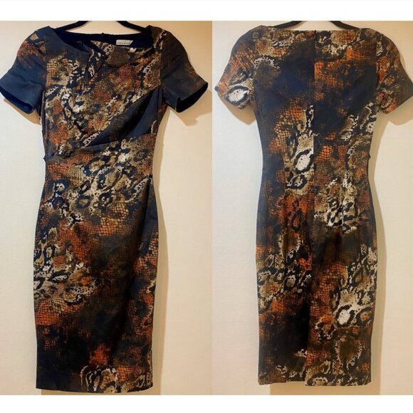 Karen Millen Python Print Asymmetrical Neckline Short Sleeve Sheath Dress Size 4 - Picture 7 of 16